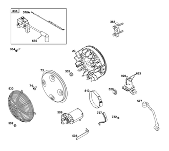 Flywheel, Ignition, And Starter Group Diagram and Parts List for 305447-0335-F1 200000 - 399999 Briggs and Stratton Engine
